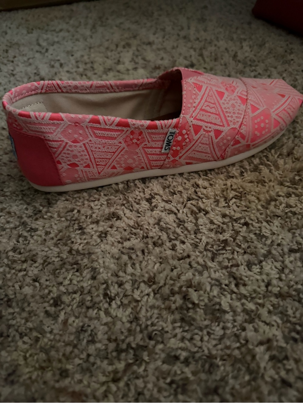TOMS Coral Pink Geometric Canvas Slip-On Moccasins